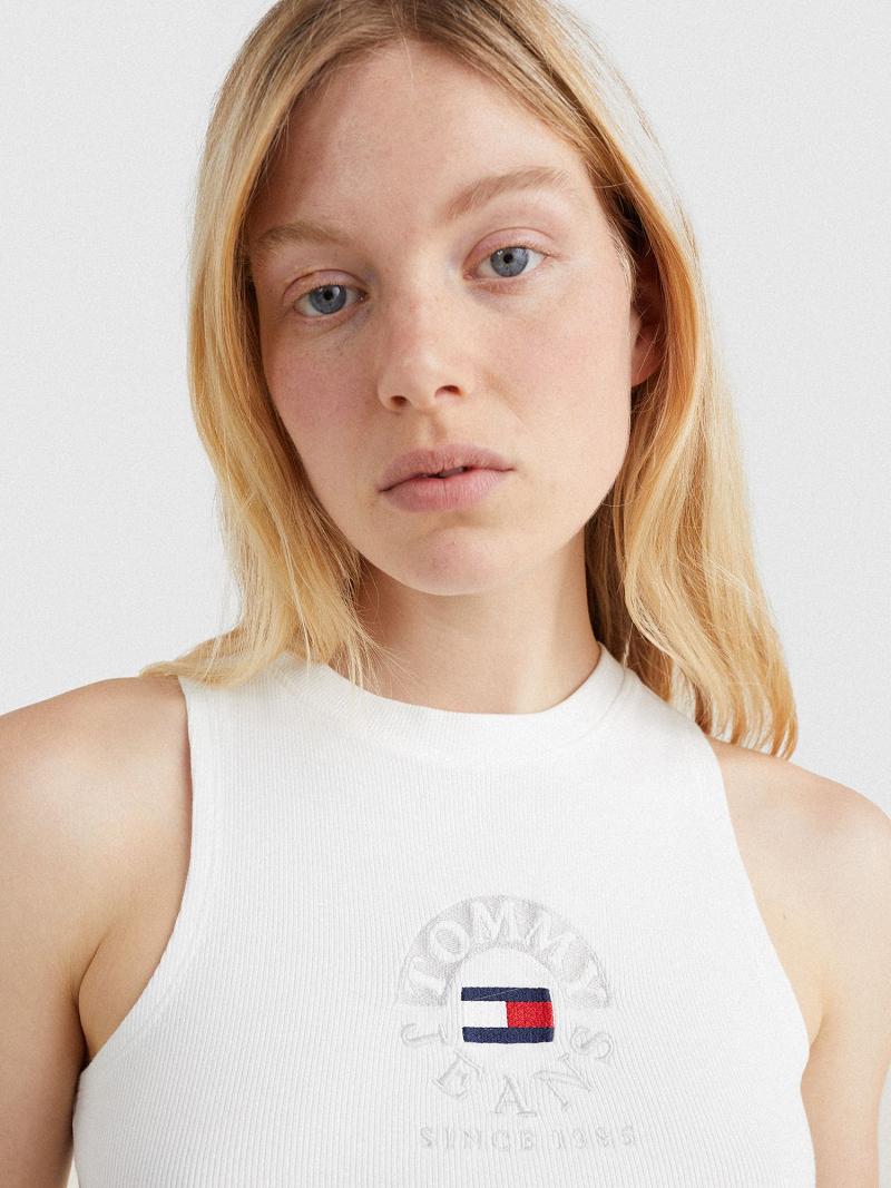 Női Tommy Hilfiger Circle Logo Cropped Tank Felsők Fehér | HU 489KOR